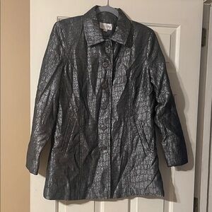 Erin London Shimmering Silver Trench Coat